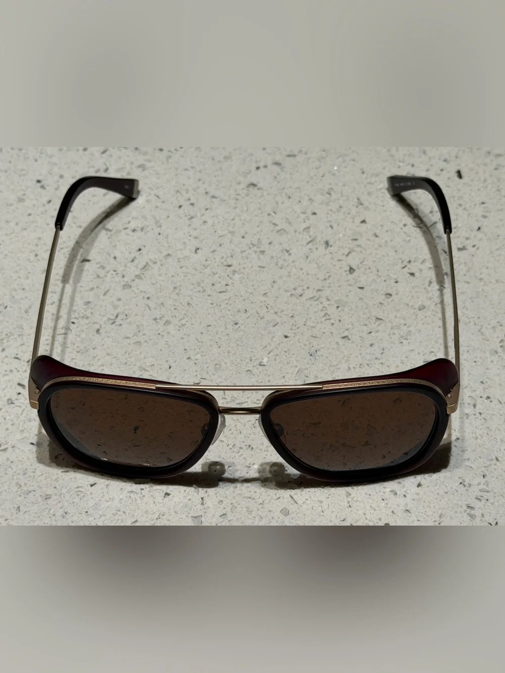 Matsuda M3023 Brown Tinted Rectangular Sunglasses with Gold Bridge